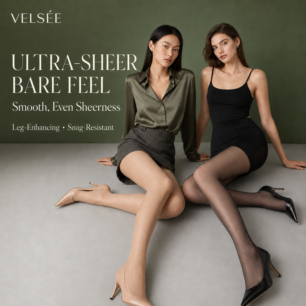 Velsée Women's Soft Silk Sheer Tights | Run-Resistant No-Slip Natural Skin Tone | Quiet Luxury Feminine Hosiery