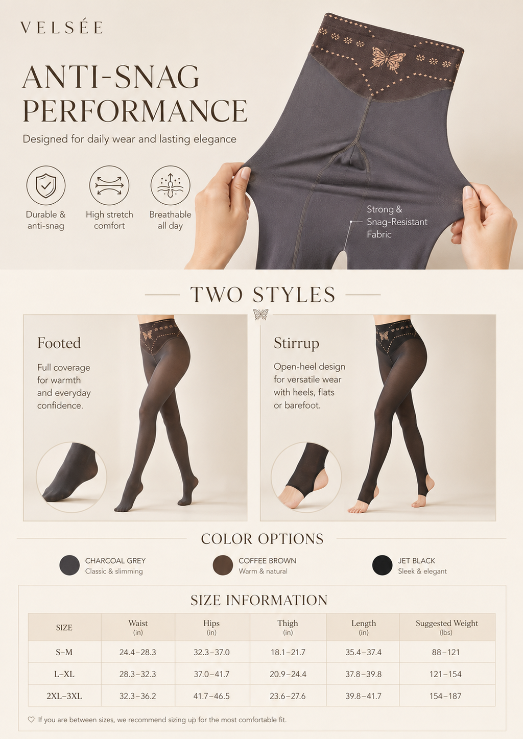 VELSÉE Women’s Butterfly Waist Shaping Tights – High Waisted Sheer Pantyhose, Tummy Control, Anti-Snag, Nude Look Leggings