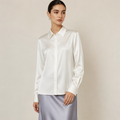 VELSÉE Women’s Silk Satin Button Down Blouse – Luxury Long Sleeve Work Shirt, Mulberry Silk Blend Elegant Office Top