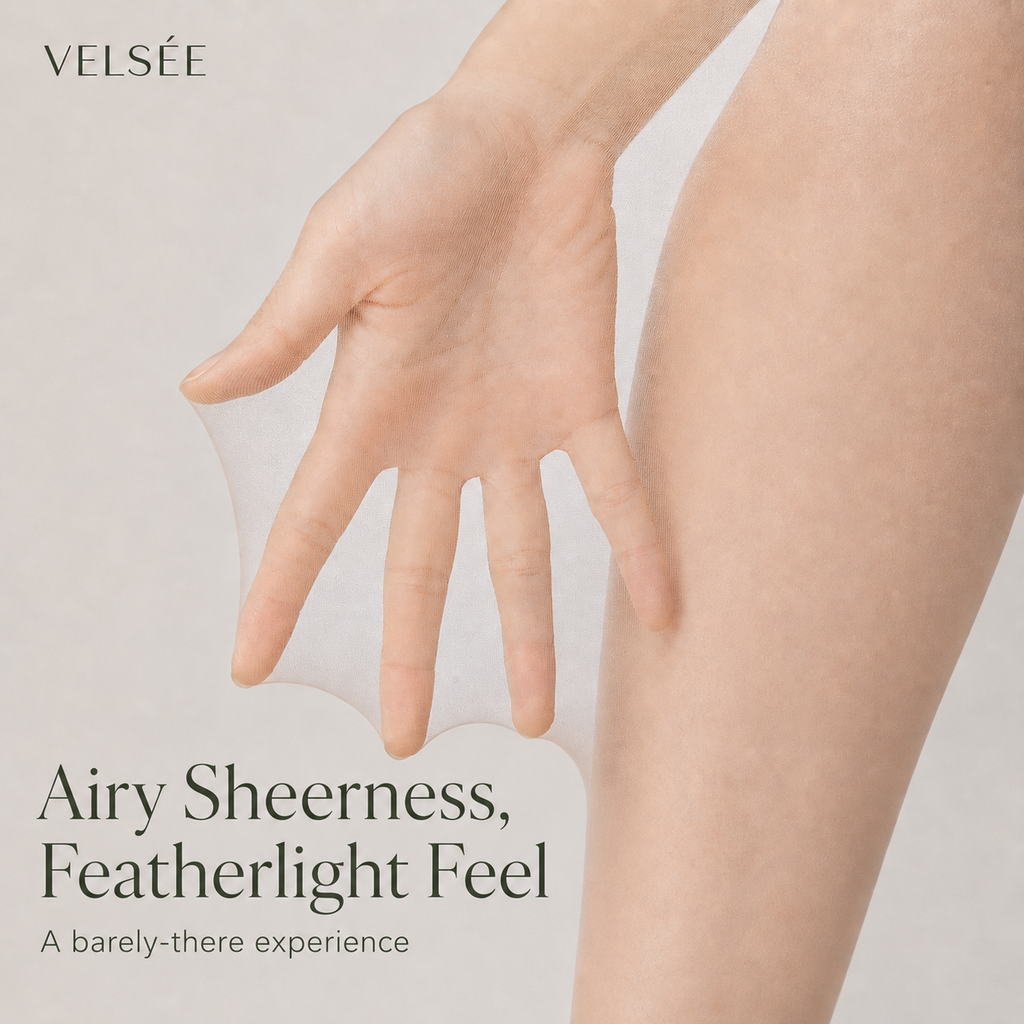 Velsée Women's Soft Silk Sheer Tights | Run-Resistant No-Slip Natural Skin Tone | Quiet Luxury Feminine Hosiery