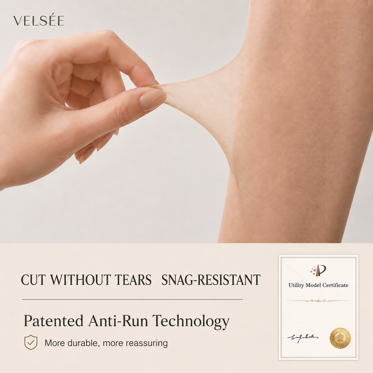 Velsée Women's Soft Silk Sheer Tights | Run-Resistant No-Slip Natural Skin Tone | Quiet Luxury Feminine Hosiery