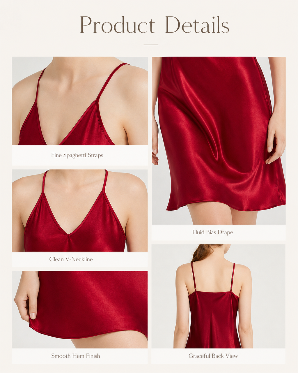 VELSÉE 19 Momme Mulberry Silk Slip Dress for Women, Luxury Satin Nightgown, Adjustable Spaghetti Strap Sleep Dress