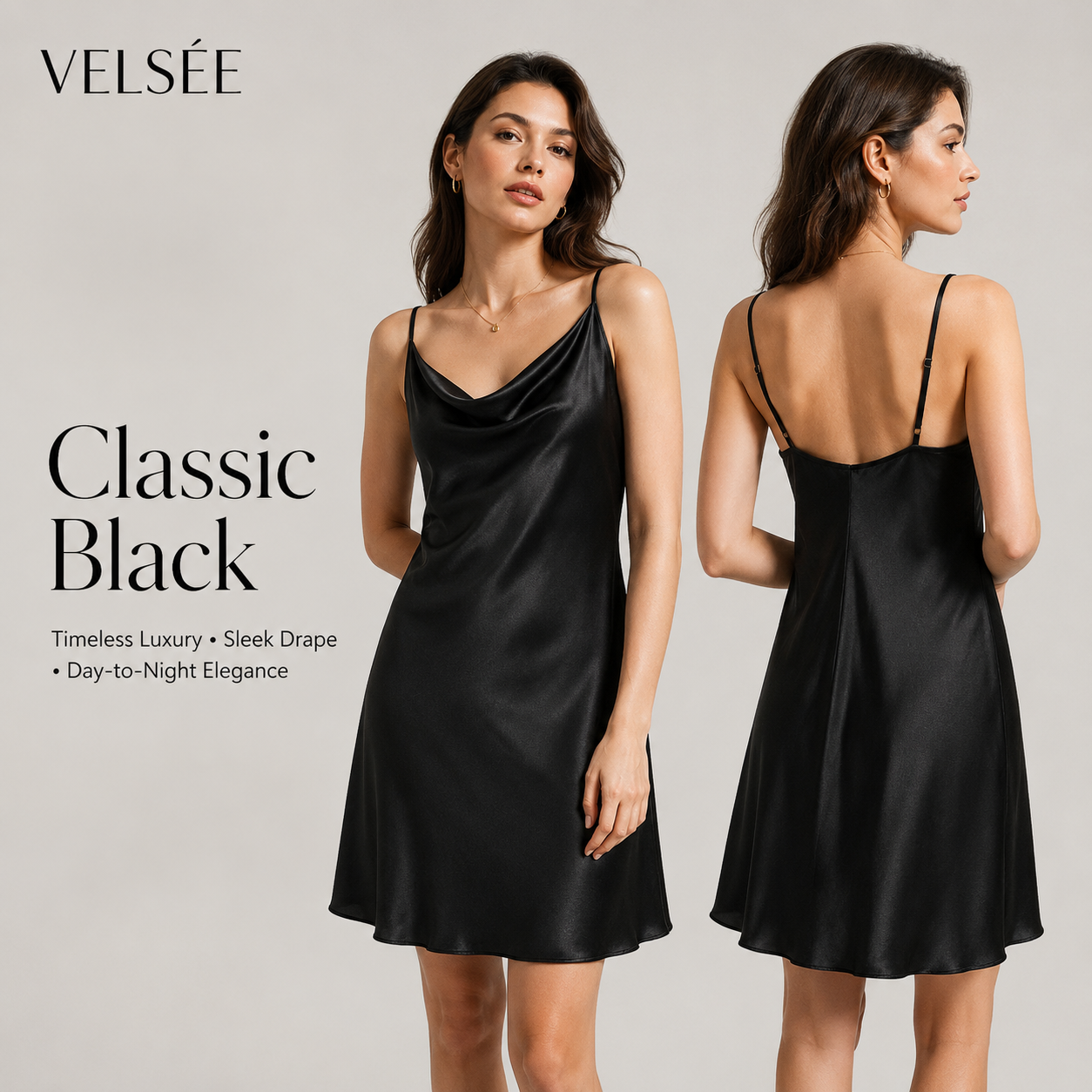 VELSÉE 19 Momme Mulberry Silk Slip Dress for Women – Luxury Cowl Neck Nightgown with Adjustable Straps