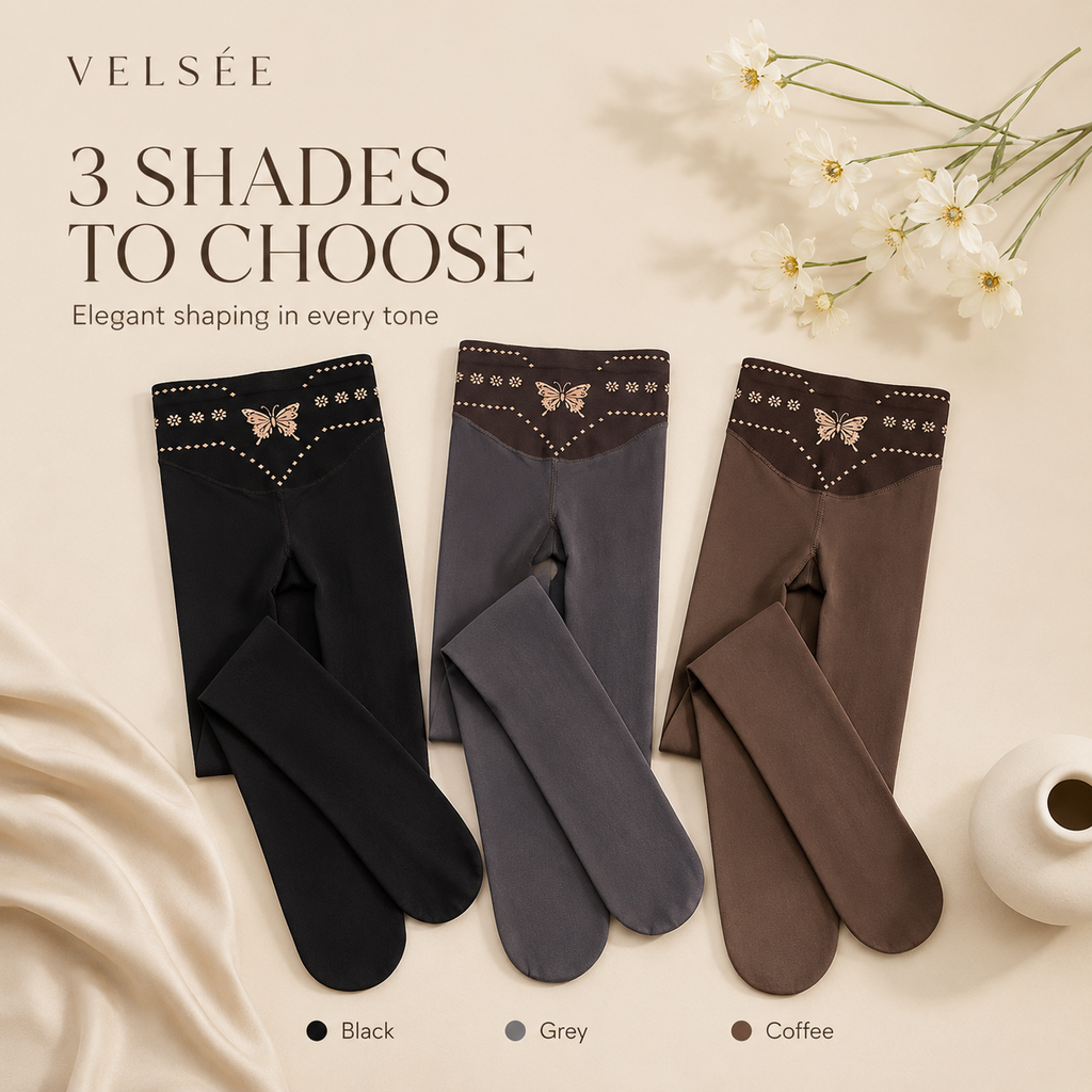 VELSÉE Women’s Butterfly Waist Shaping Tights – High Waisted Sheer Pantyhose, Tummy Control, Anti-Snag, Nude Look Leggings