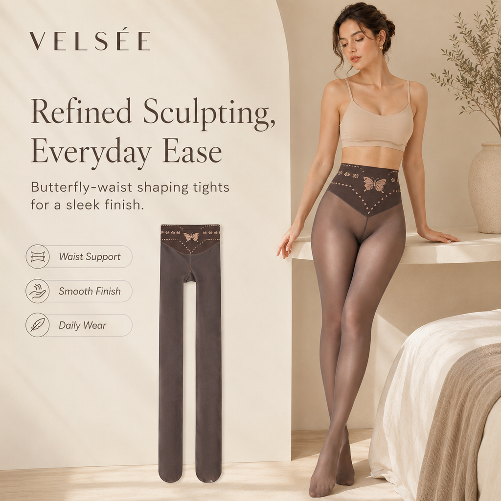 VELSÉE Women’s Butterfly Waist Shaping Tights – High Waisted Sheer Pantyhose, Tummy Control, Anti-Snag, Nude Look Leggings
