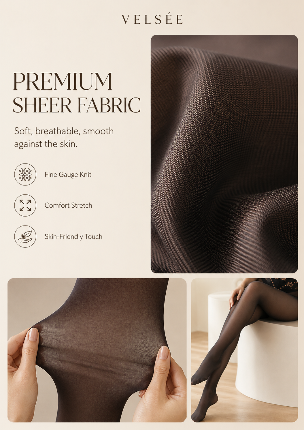 VELSÉE Women’s Butterfly Waist Shaping Tights – High Waisted Sheer Pantyhose, Tummy Control, Anti-Snag, Nude Look Leggings